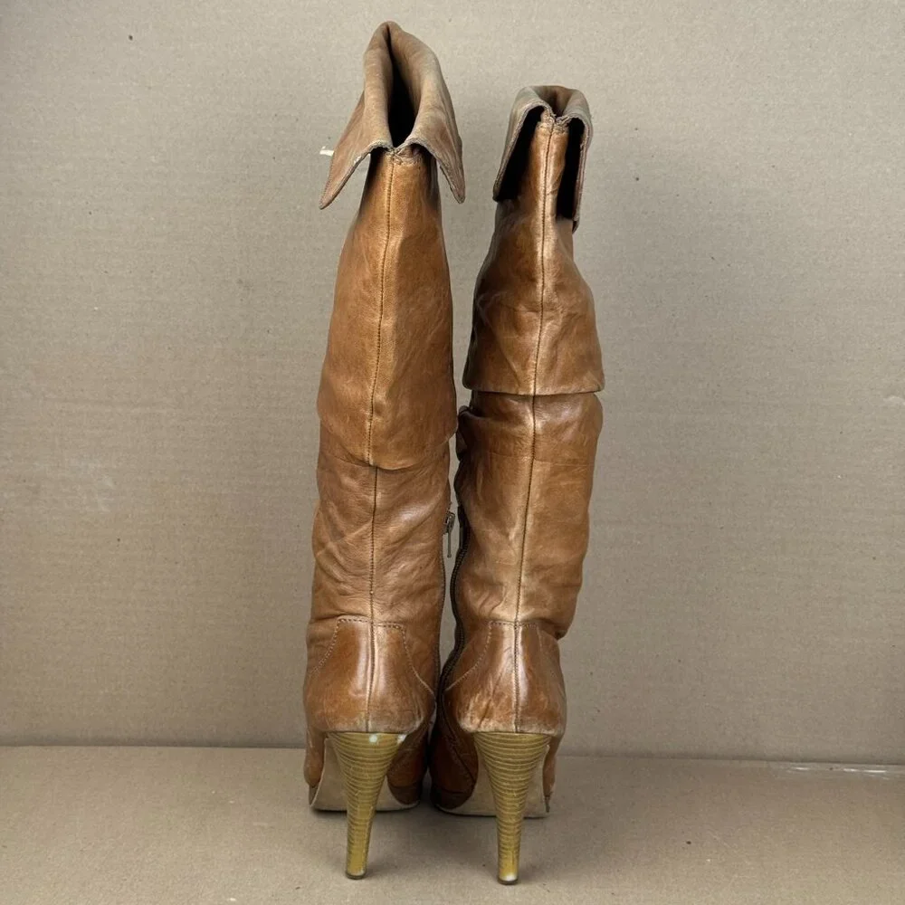 Jessica Simpson Cognac Leather Platform Slouch Boots Size 6.5B AS-IS/REPAIR - Picture 3 of 13
